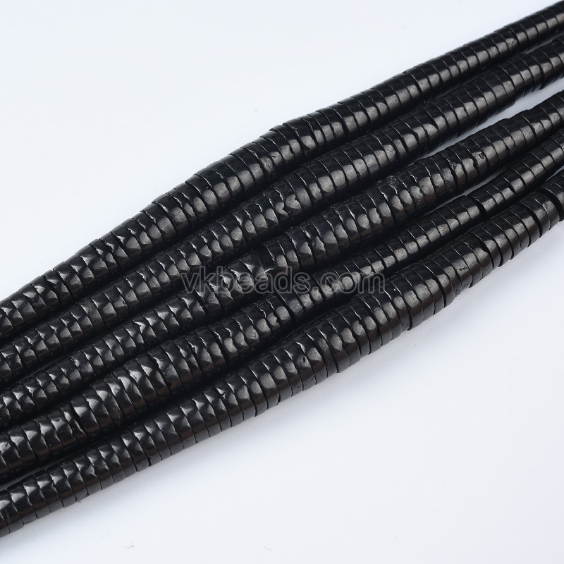 Jet Graduated Heishi Beads Strands, Flat Round/Disc, Approx 4-11x2mm, 40-42cm/strand