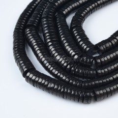 Jet Graduated Heishi Beads Strands, Flat Round/Disc, Approx 4-11x2mm, 40-42cm/strand