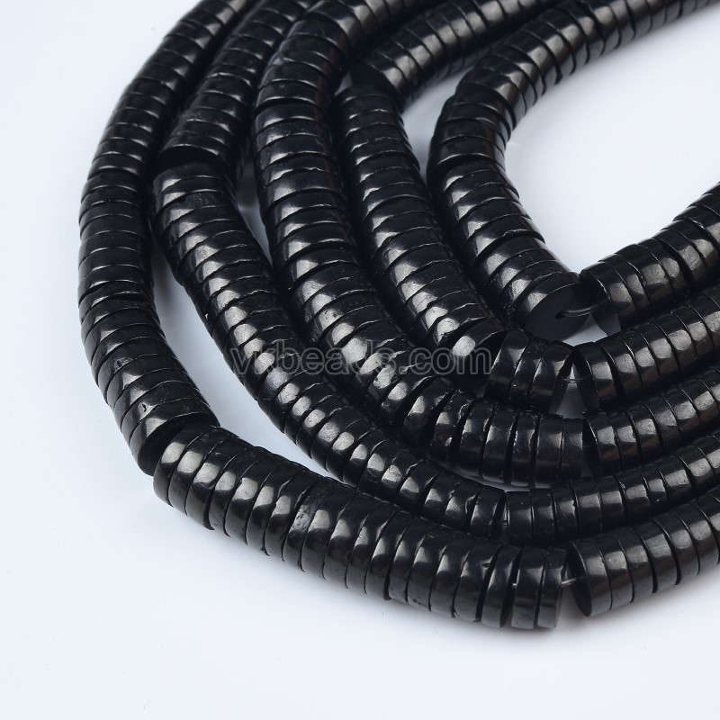 Jet Graduated Heishi Beads Strands, Flat Round/Disc, Approx 4-11x2mm, 40-42cm/strand