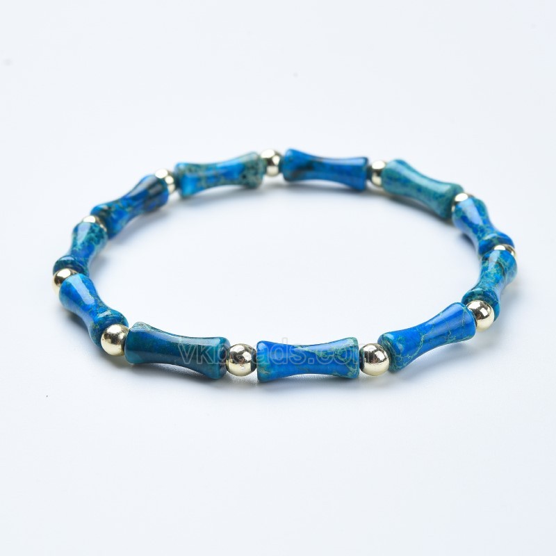 Dark Blue Imperial Jasper Bamboo Joints Stretch Bracelets, Approx 5x13mm, Sell by Piece