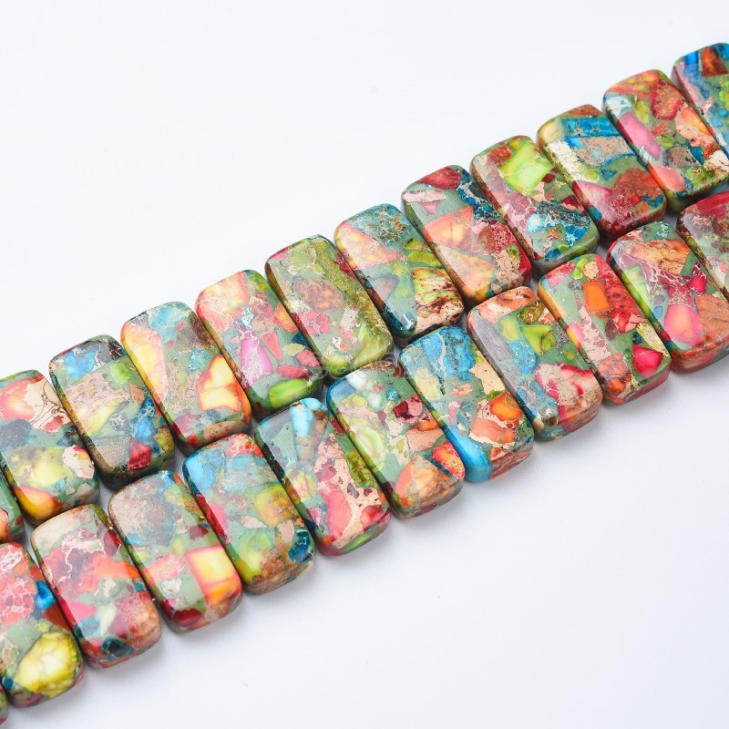 Multicolor Imperial Jasper Rectangle Strands, Approx 10x20mm, 21cm/strand
