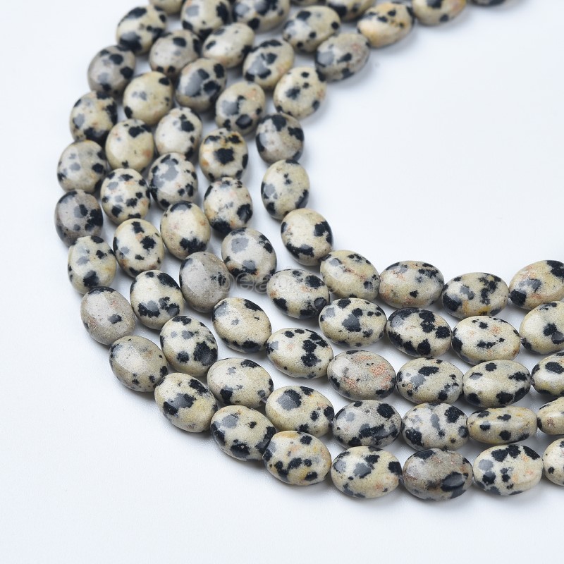 Dalmatian Jasper Smooth  Puffy Oval Beads Strands, Approx 6x8mm, 38cm/strand