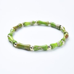 Yellow Green Imperial Jasper Bamboo Joints Stretch Bracelets, Approx 5x13mm, Sell by Piece