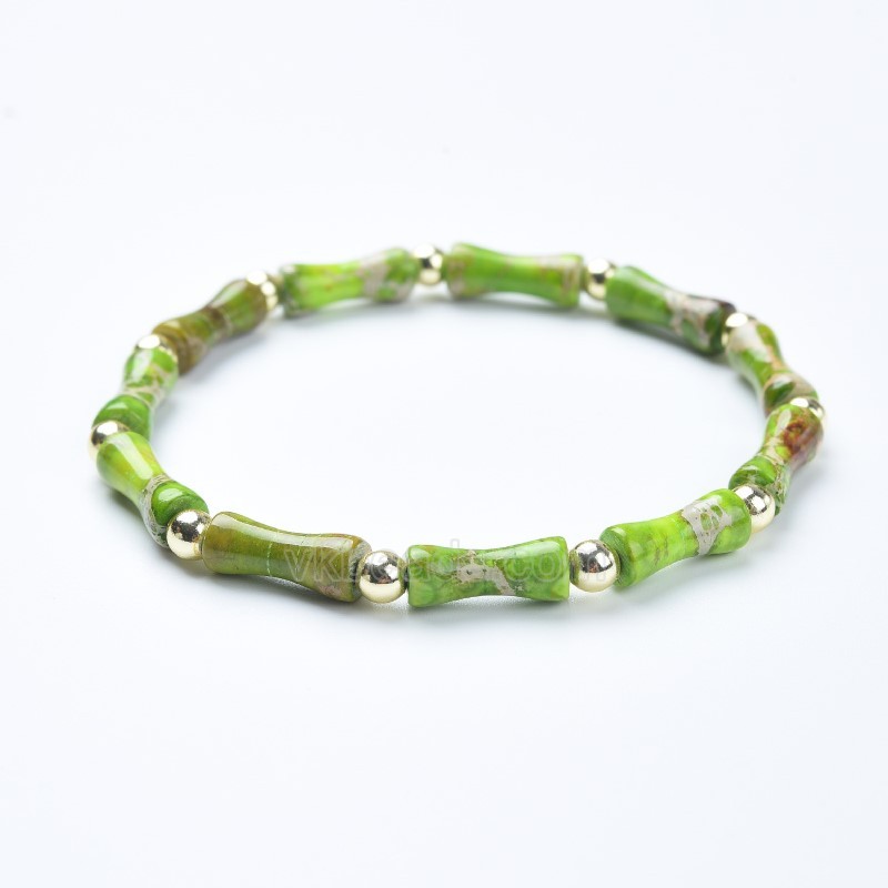 Yellow Green Imperial Jasper Bamboo Joints Stretch Bracelets, Approx 5x13mm, Sell by Piece