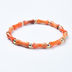 Orange Imperial Jasper Bamboo Joints Stretch Bracelets, Approx 5x13mm, Sell by Piece