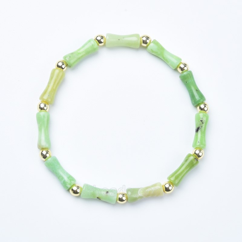 Green Opal Bamboo Joints Stretch Bracelets, Approx 5x13mm, Sell by Piece