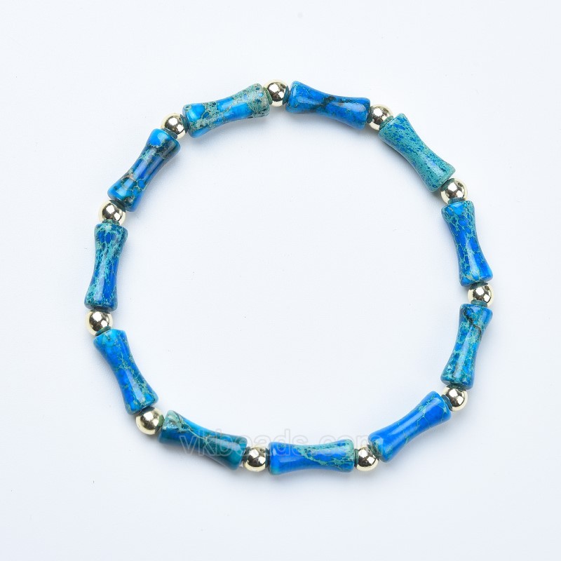 Dark Blue Imperial Jasper Bamboo Joints Stretch Bracelets, Approx 5x13mm, Sell by Piece
