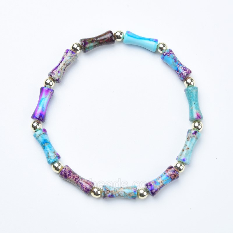 Blue Purple Imperial Jasper Bamboo Joints Stretch Bracelets, Approx 5x13mm, Sell by Piece