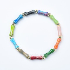 Multicolor Imperial Jasper Bamboo Joints Stretch Bracelets, Approx 5x13mm, Sell by Piece