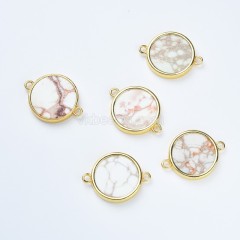 Natural Color Imperial Jasper Gold Plated Base Metal Flat Round Connectors, Approx 17-18mm, Sell by Piece