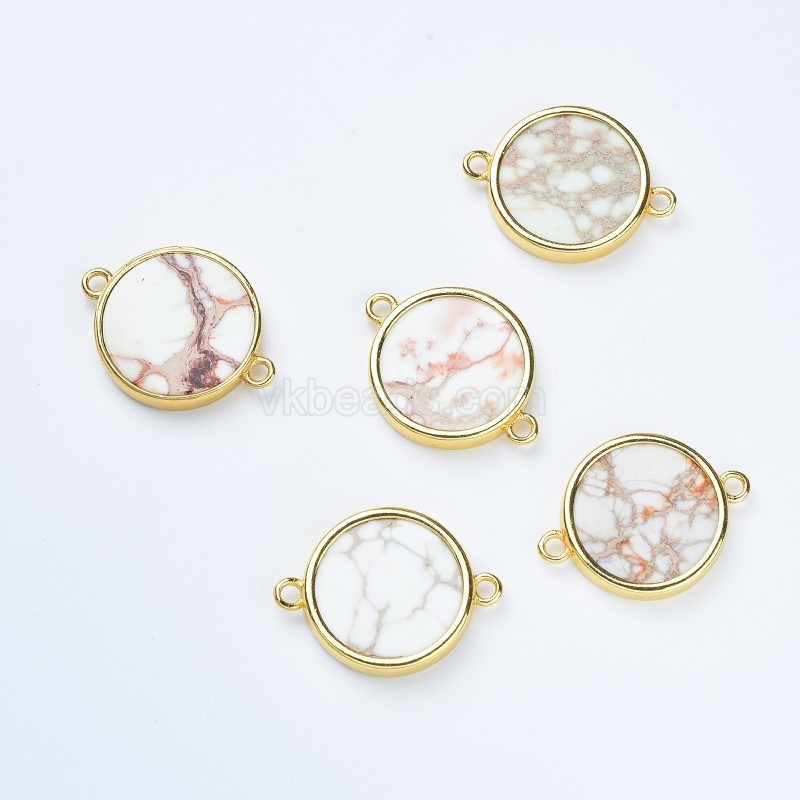 Natural Color Imperial Jasper Gold Plated Base Metal Flat Round Connectors, Approx 17-18mm, Sell by Piece