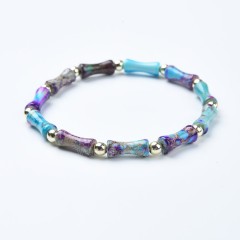 Blue Purple Imperial Jasper Bamboo Joints Stretch Bracelets, Approx 5x13mm, Sell by Piece
