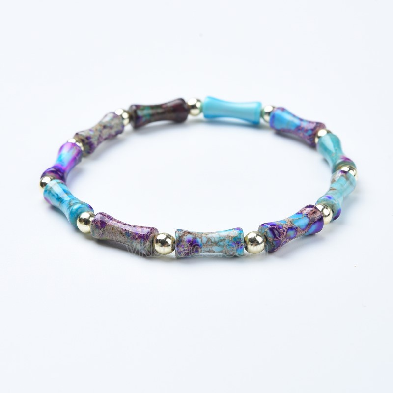 Blue Purple Imperial Jasper Bamboo Joints Stretch Bracelets, Approx 5x13mm, Sell by Piece