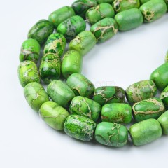 Green Yellow Imperial Jasper Smooth Barrel/Drum Beads Strands, Approx 12x17mm, 38cm/strand
