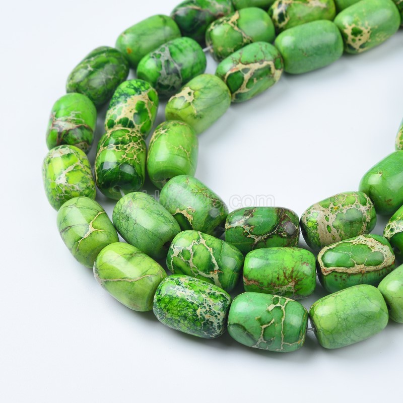 Green Yellow Imperial Jasper Smooth Barrel/Drum Beads Strands, Approx 12x17mm, 38cm/strand