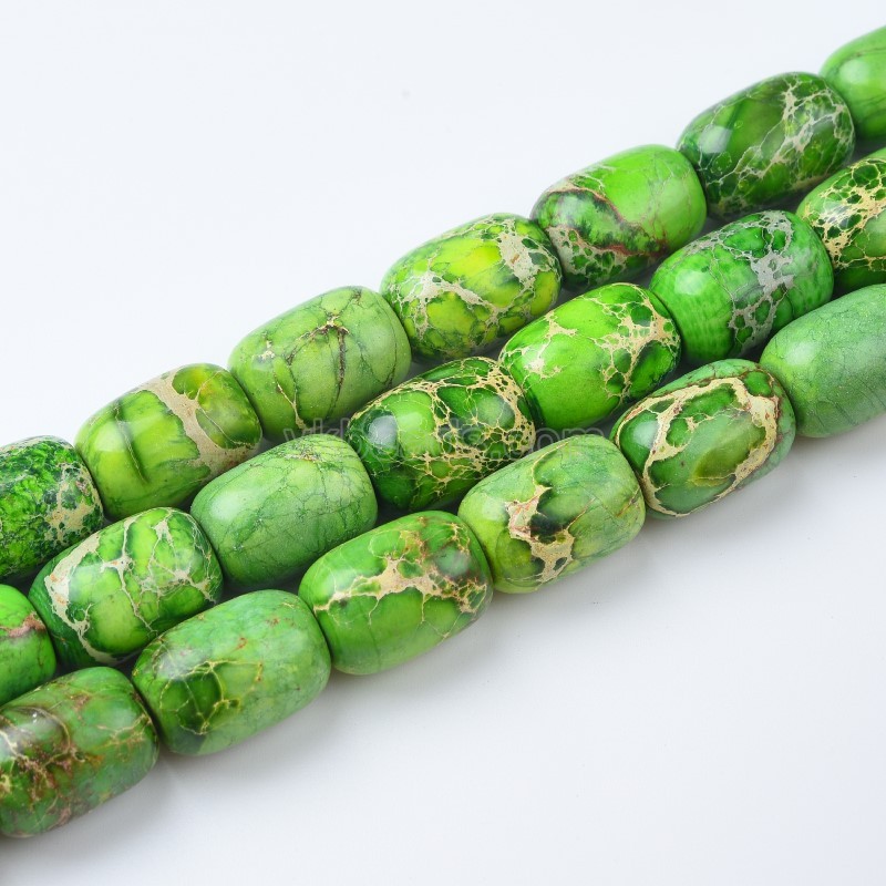 Green Yellow Imperial Jasper Smooth Barrel/Drum Beads Strands, Approx 12x17mm, 38cm/strand