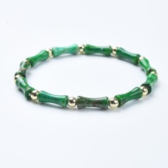Green Imperial Jasper Bamboo Joints Stretch Bracelets, Approx 5x13mm, Sell by Piece