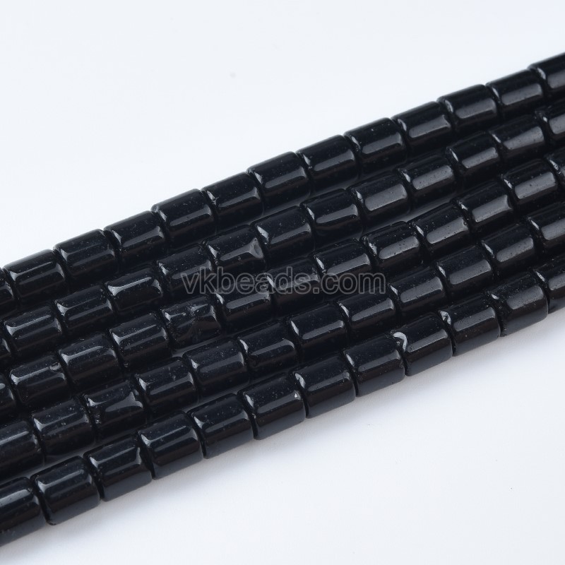 Black Obsidian Smooth Column Strands, Approx 6x8mm, 38cm/strand
