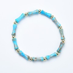 Sky Blue Imperial Jasper Bamboo Joints Stretch Bracelets, Approx 5x13mm, Sell by Piece