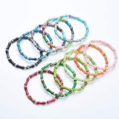 Multicolor Imperial Jasper Bamboo Joints Stretch Bracelets, Approx 5x13mm, Sell by Piece