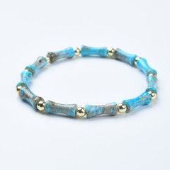 Sky Blue Imperial Jasper Bamboo Joints Stretch Bracelets, Approx 5x13mm, Sell by Piece