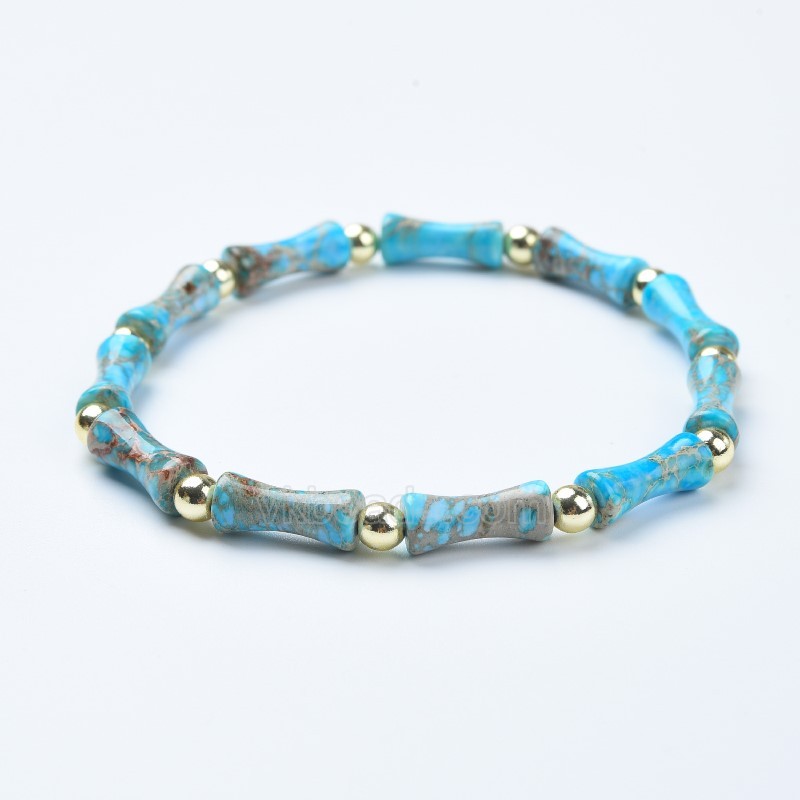 Sky Blue Imperial Jasper Bamboo Joints Stretch Bracelets, Approx 5x13mm, Sell by Piece