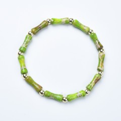 Yellow Green Imperial Jasper Bamboo Joints Stretch Bracelets, Approx 5x13mm, Sell by Piece