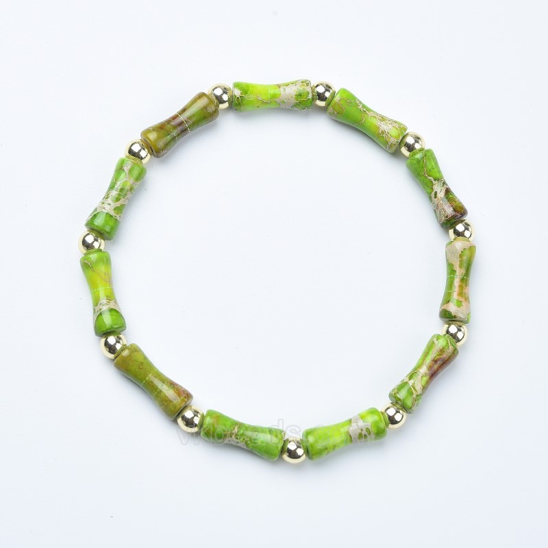 Yellow Green Imperial Jasper Bamboo Joints Stretch Bracelets, Approx 5x13mm, Sell by Piece