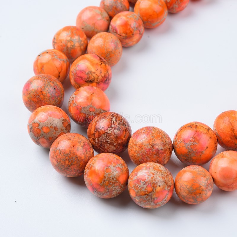 Orange Imperial Jasper Graduated Smooth Round Beads Strands, Approx 10-18mm, 38cm/strand
