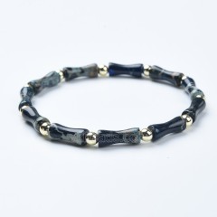 Black Imperial Jasper Bamboo Joints Stretch Bracelets, Approx 5x13mm, Sell by Piece