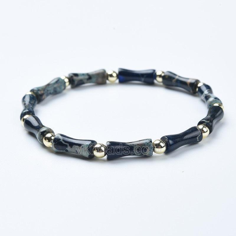 Black Imperial Jasper Bamboo Joints Stretch Bracelets, Approx 5x13mm, Sell by Piece