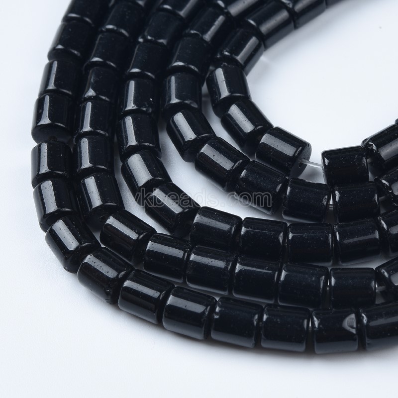 Black Obsidian Smooth Column Strands, Approx 6x8mm, 38cm/strand