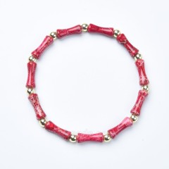 Red Imperial Jasper Bamboo Joints Stretch Bracelets, Approx 5x13mm, Sell by Piece