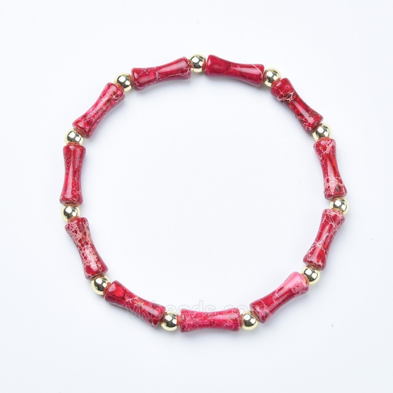 Red Imperial Jasper Bamboo Joints Stretch Bracelets, Approx 5x13mm, Sell by Piece