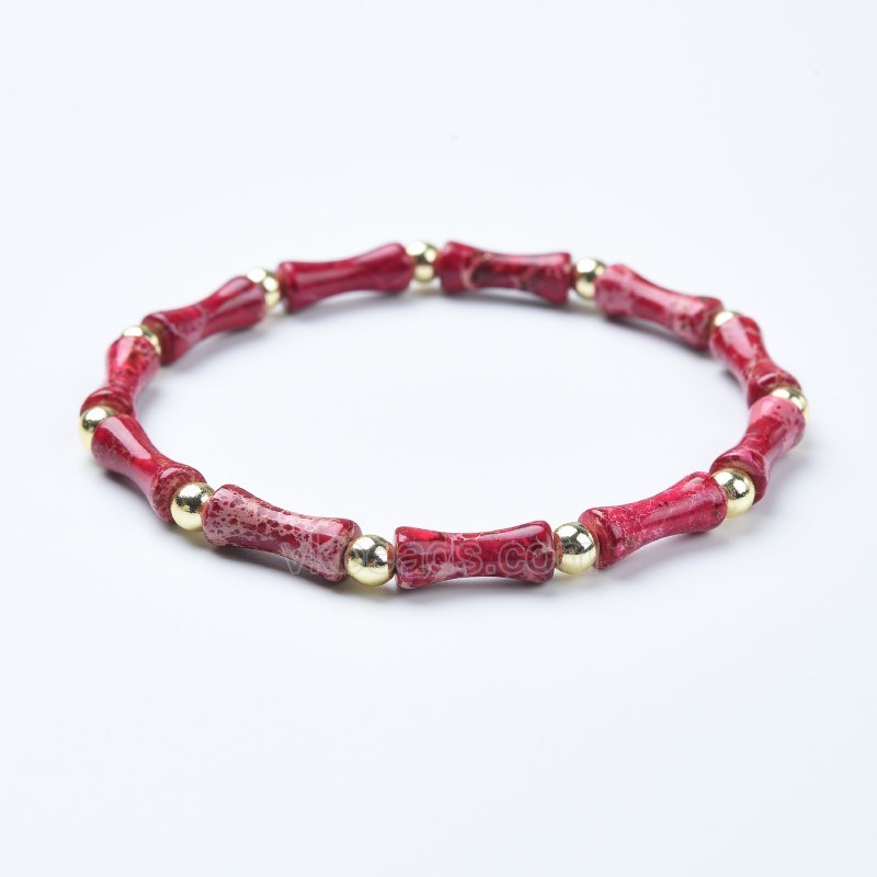 Red Imperial Jasper Bamboo Joints Stretch Bracelets, Approx 5x13mm, Sell by Piece
