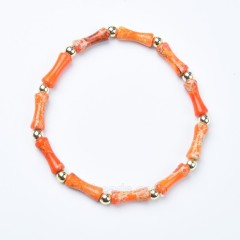 Orange Imperial Jasper Bamboo Joints Stretch Bracelets, Approx 5x13mm, Sell by Piece