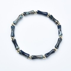 Black Imperial Jasper Bamboo Joints Stretch Bracelets, Approx 5x13mm, Sell by Piece