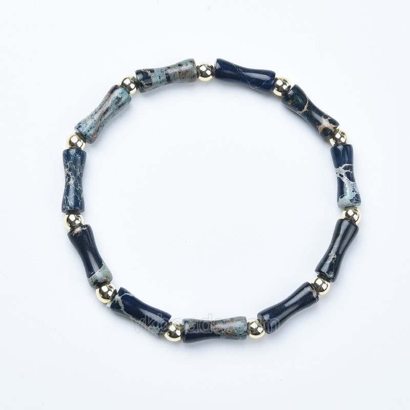Black Imperial Jasper Bamboo Joints Stretch Bracelets, Approx 5x13mm, Sell by Piece