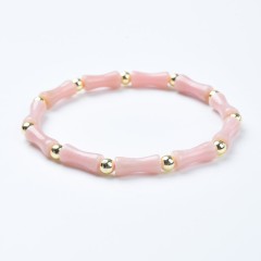 Chinese Pink Opal Bamboo Joints Stretch Bracelets, Approx 5x13mm, Sell by Piece