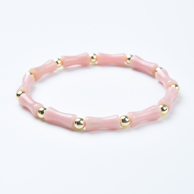Chinese Pink Opal Bamboo Joints Stretch Bracelets, Approx 5x13mm, Sell by Piece
