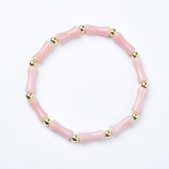Chinese Pink Opal Bamboo Joints Stretch Bracelets, Approx 5x13mm, Sell by Piece