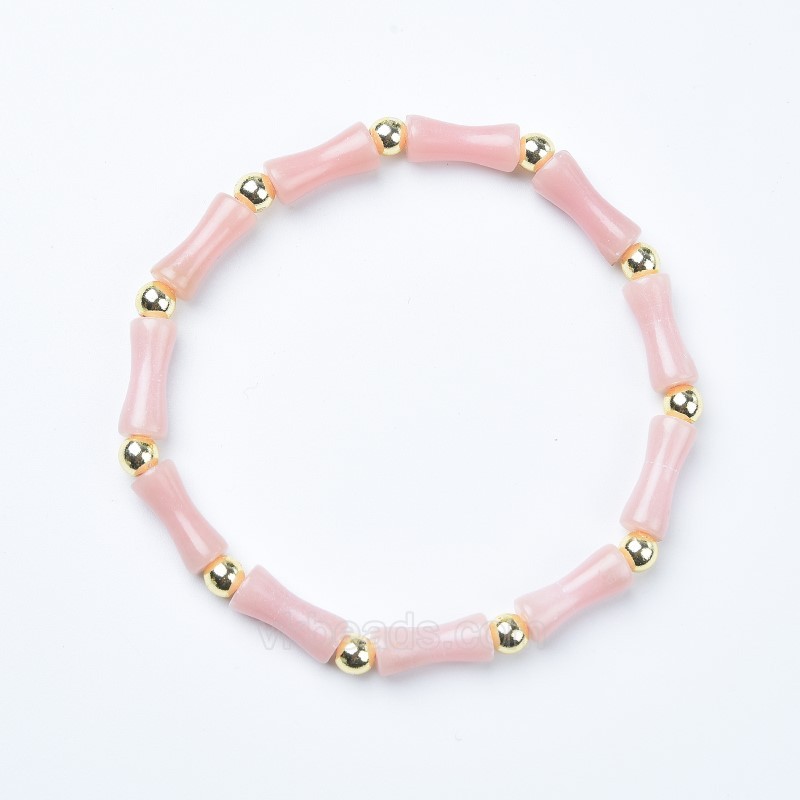 Chinese Pink Opal Bamboo Joints Stretch Bracelets, Approx 5x13mm, Sell by Piece
