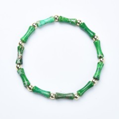 Green Imperial Jasper Bamboo Joints Stretch Bracelets, Approx 5x13mm, Sell by Piece