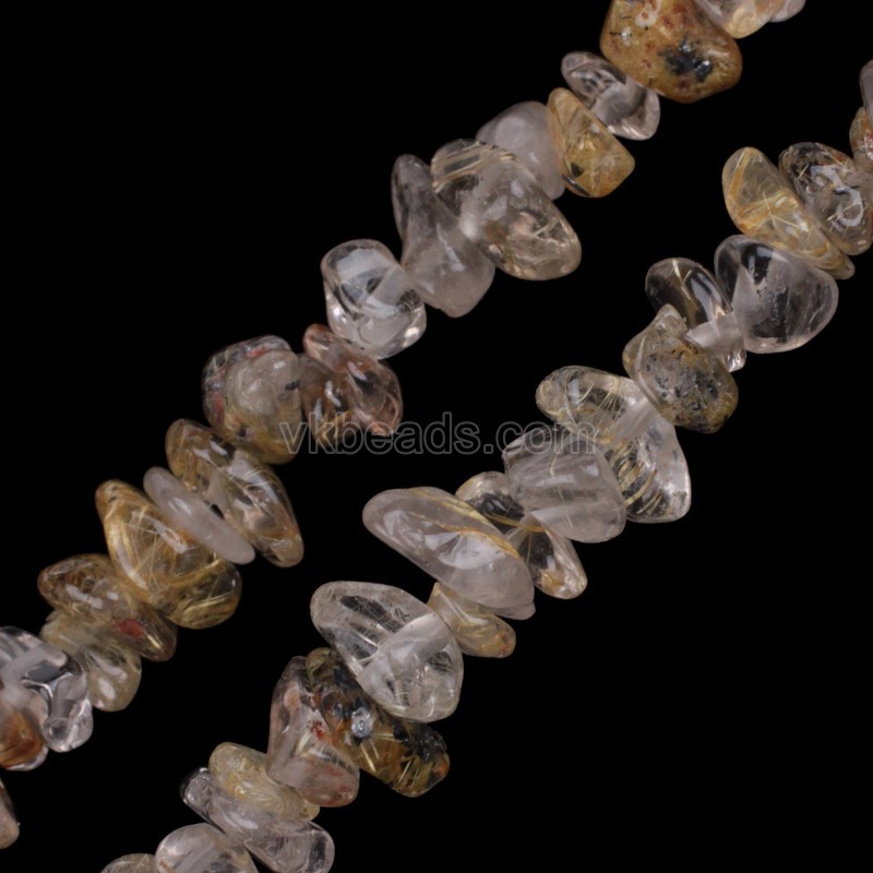 Golden Rutilated Quartz Chips Strands, Approx 5x8mm, 80cm/strand