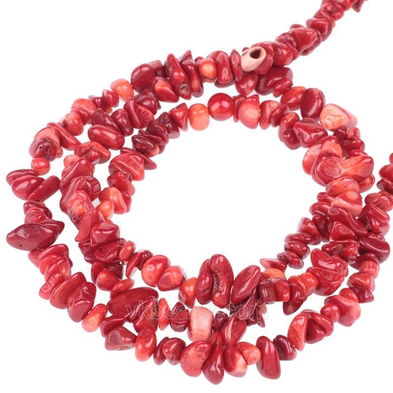 Red Coral Chips Strands, Approx 5x8mm, 80cm/strand