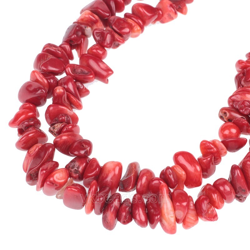 Red Coral Chips Strands, Approx 5x8mm, 80cm/strand