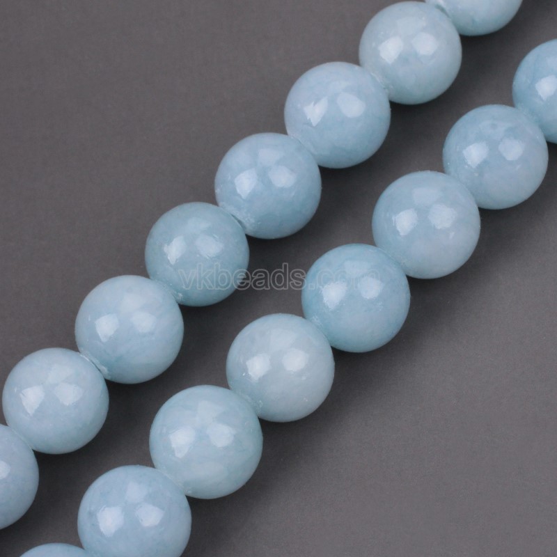 Dyed Glacier Lake Blue Yellow Jade Smooth Round Beads Strands, Approx 4-12mm, 38cm/strand