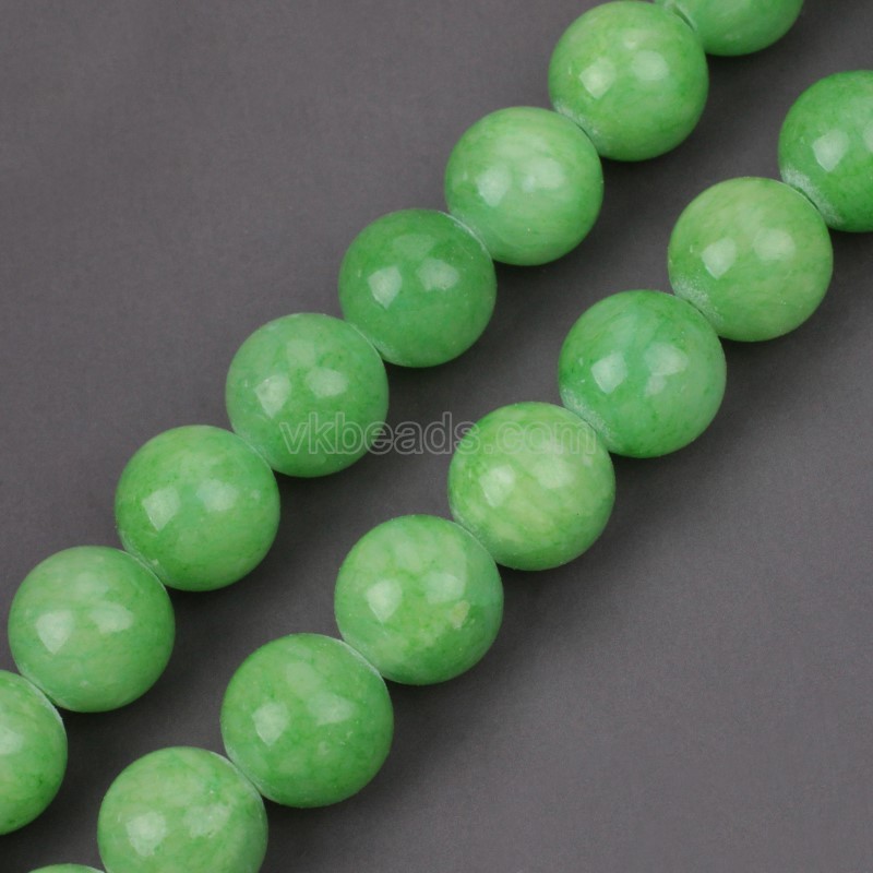 Dyed Apple Green Yellow Jade Smooth Round Beads Strands, Approx 4-12mm, 38cm/strand