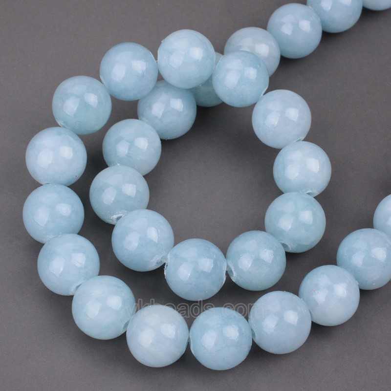Dyed Glacier Lake Blue Yellow Jade Smooth Round Beads Strands, Approx 4-12mm, 38cm/strand