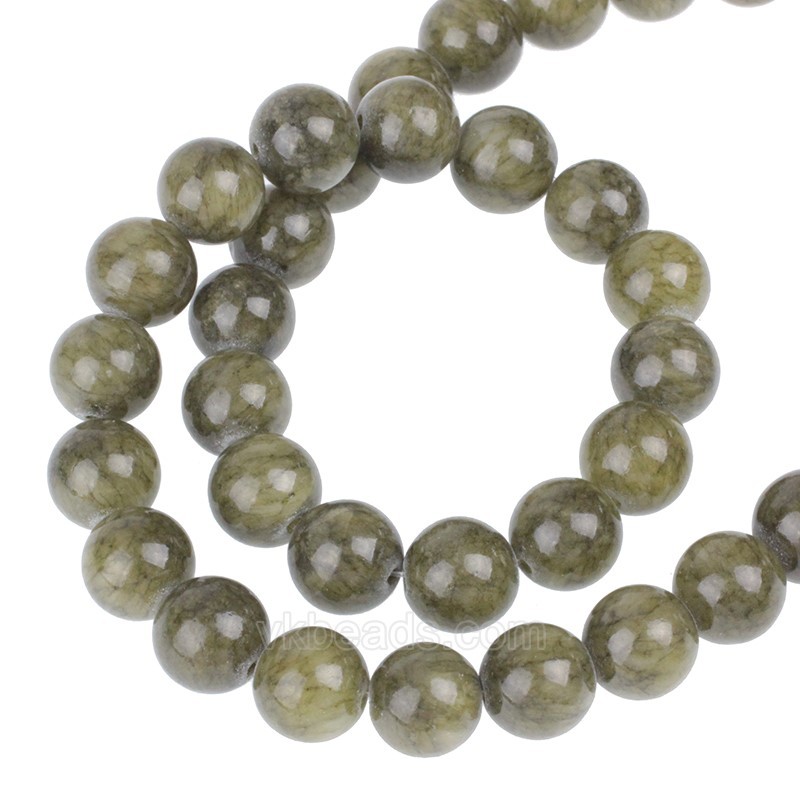 Dyed Winter Moss Yellow Jade Smooth Round Beads Strands, Approx 4-12mm, 38cm/strand